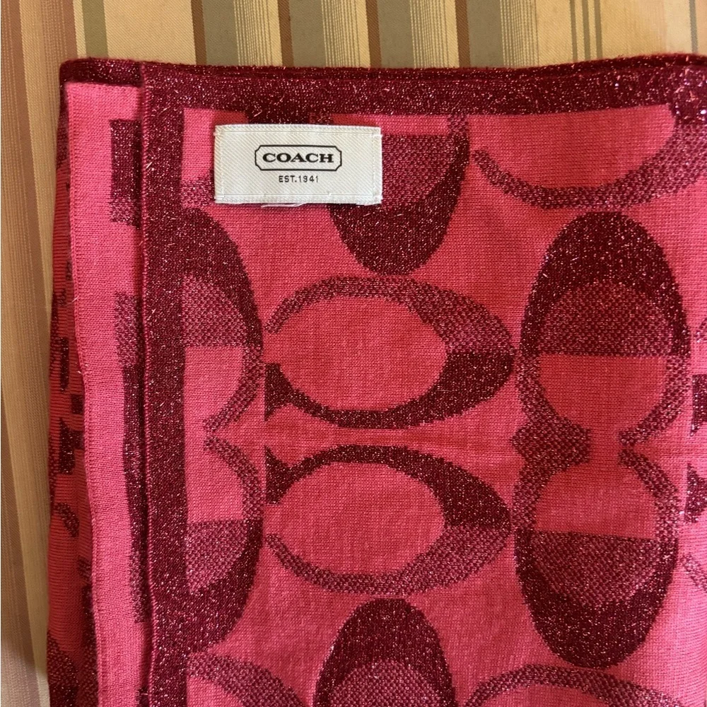 Coach Pink and Red Logo Scarf - Picture 4 of 4